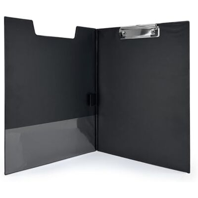 Waytex A4 Clipboard with Flap and Clip Rigid Black PVC Coated Stand Professional Document Holder with Inner Pocket and Hanging Hook Ideal for Meetings, Construction Sites, Offices Waytex A4 Clipboard with Flap and Clip Rigid Black PVC Coated Stand Professional Document Holder with Inner Pocket and Hanging Hook Ideal for Meetings, Construction Sites, Offices