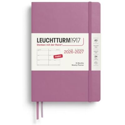 LEUCHTTURM1917 Weekly Diary 2027 Medium (A5) English, Dusty Rose, Hardcover, 145 x 210 mm, 18 Months 07. 2026-12/2027, 1 Week per Double Page, 80 g/m² Paper with High Ink Compatibility LEUCHTTURM1917 Weekly Diary 2027 Medium (A5) English, Dusty Rose, Hardcover, 145 x 210 mm, 18 Months 07. 2026-12/2027, 1 Week per Double Page, 80 g/m² Paper with High Ink Compatibility