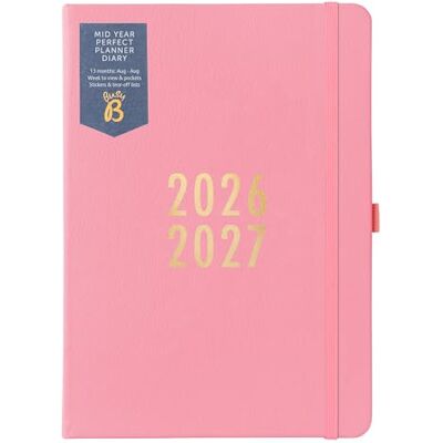 Busy B A5 Weekly Diary Mid-Year Academic Planner Aug '26 Aug '27 Pink Vegan Leather Cover Week to View Academic Planner with Stickers, Pen Loop & List Pad Busy B A5 Weekly Diary Mid-Year Academic Planner Aug '26 Aug '27 Pink Vegan Leather Cover Week to View Academic Planner with Stickers, Pen Loop & List Pad