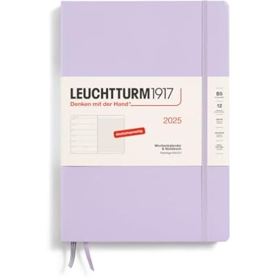 LEUCHTTURM1917 370478 Weekly Calendar & Notebook 2025, Composition B5 Hardcover 12-Month Planner, 80 g, Lined Lilac LEUCHTTURM1917 370478 Weekly Calendar & Notebook 2025, Composition B5 Hardcover 12-Month Planner, 80 g, Lined Lilac