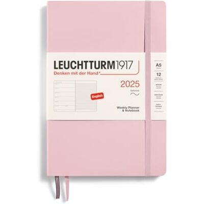 LEUCHTTURM1917 370747 Weekly Calendar & Notebook 2025, Medium A5 Softcover 12-Month Planner, Lined Powder, English LEUCHTTURM1917 370747 Weekly Calendar & Notebook 2025, Medium A5 Softcover 12-Month Planner, Lined Powder, English