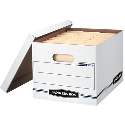 BANKERS BOX STOR/FILE Storage Boxes, Standard Set-Up, Lift-Off Lid, Letter/Legal, Case of 12 (00703) BANKERS BOX STOR/FILE Storage Boxes, Standard Set-Up, Lift-Off Lid, Letter/Legal, Case of 12 (00703)