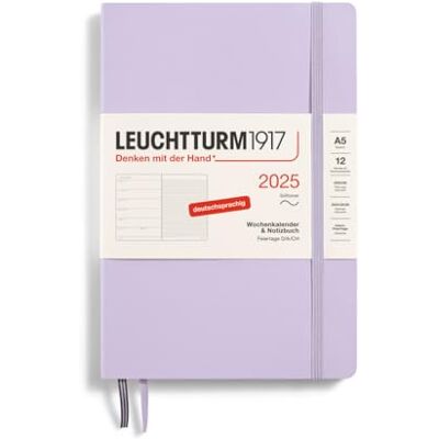 LEUCHTTURM1917 370507 Weekly Calendar & Notebook 2025, Medium A5 Softcover 12-Month Planner, 80 g, Lined Lilac LEUCHTTURM1917 370507 Weekly Calendar & Notebook 2025, Medium A5 Softcover 12-Month Planner, 80 g, Lined Lilac
