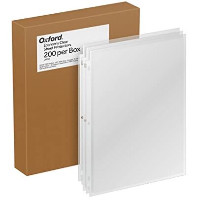 Oxford Lightweight Sheet Protectors, Clear Finish, Top Load, Letter Size Plastic Sleeves, Reinforced 3 Hole Punch for Binders, 200 per Box (33268) Oxford Lightweight Sheet Protectors, Clear Finish, Top Load, Letter Size Plastic Sleeves, Reinforced 3 Hole Punch for Binders, 200 per Box (33268)