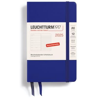 LEUCHTTURM1917 370504 Weekly Calendar & Notebook 2025, Pocket A6 Hardcover 12-Month Planner, 80 g, Lined Ink LEUCHTTURM1917 370504 Weekly Calendar & Notebook 2025, Pocket A6 Hardcover 12-Month Planner, 80 g, Lined Ink