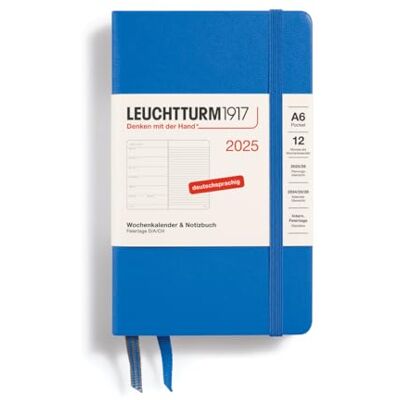 LEUCHTTURM1917 370503 Weekly Calendar & Notebook 2025, Pocket A6 Hardcover 12-Month Planner, 80 g, Lined Sky LEUCHTTURM1917 370503 Weekly Calendar & Notebook 2025, Pocket A6 Hardcover 12-Month Planner, 80 g, Lined Sky