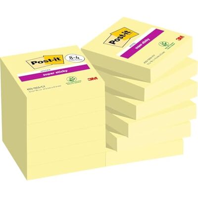 Post-it Super Sticky Notes, 1080 Sheets, 47.6 mm x 47.6 mm Holds Strong to Many Surfaces Canary Yellow for Walls, Monitors and Fridge, Recycable Post-it Super Sticky Notes, 1080 Sheets, 47.6 mm x 47.6 mm Holds Strong to Many Surfaces Canary Yellow for Walls, Monitors and Fridge, Recycable