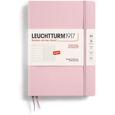 LEUCHTTURM1917 370733 Weekly Calendar & Notebook 2025, Medium A5 Hardcover 12 Month Planner, Lined Powder, English LEUCHTTURM1917 370733 Weekly Calendar & Notebook 2025, Medium A5 Hardcover 12 Month Planner, Lined Powder, English