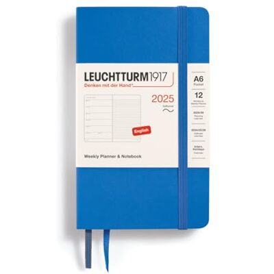 LEUCHTTURM1917 370766 Weekly Calendar & Notebook 2025, Pocket A6 Softcover 12-Month Planner, Lined Sky, English LEUCHTTURM1917 370766 Weekly Calendar & Notebook 2025, Pocket A6 Softcover 12-Month Planner, Lined Sky, English