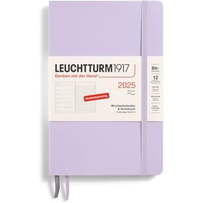 LEUCHTTURM1917 370520 Weekly Calendar & Notebook 2025, Paperback B6+ Softcover 12-Month Planner, 80 g, Lined Lilac LEUCHTTURM1917 370520 Weekly Calendar & Notebook 2025, Paperback B6+ Softcover 12-Month Planner, 80 g, Lined Lilac