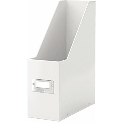 Leitz Magazine File Holder, A4, Cardboard Document Storage Box with Label, Foldable, for Home, Office & School, Click and Store Range 60470001 White Leitz Magazine File Holder, A4, Cardboard Document Storage Box with Label, Foldable, for Home, Office & School, Click and Store Range 60470001 White