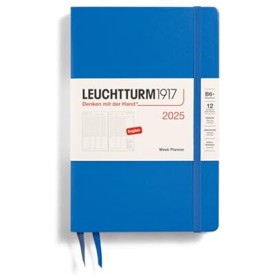 LEUCHTTURM1917 371025 Weekly Planner 2025, Paperback B6+ Hardcover 12-Month Calendar, Lined Sky, English LEUCHTTURM1917 371025 Weekly Planner 2025, Paperback B6+ Hardcover 12-Month Calendar, Lined Sky, English