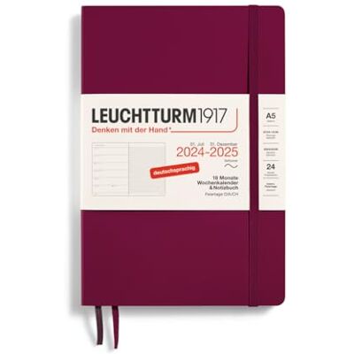 LEUCHTTURM1917 370621 Weekly Calendar & Notebook 2025, Medium A5 Softcover 18-Month Planner, 80 g, Lined Port Red LEUCHTTURM1917 370621 Weekly Calendar & Notebook 2025, Medium A5 Softcover 18-Month Planner, 80 g, Lined Port Red