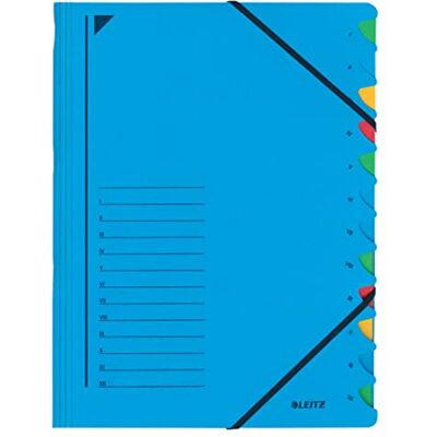 Leitz A4 Divider Book, Holds Up to 200 Sheets, 12 Compartments, Elastic Closure, Blue, Office Range, 39120035 Leitz A4 Divider Book, Holds Up to 200 Sheets, 12 Compartments, Elastic Closure, Blue, Office Range, 39120035