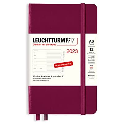 LEUCHTTURM1917 365681 Weekly Calendar & Notebook Pocket (A6) 2023, 12 Months, Port Red, German LEUCHTTURM1917 365681 Weekly Calendar & Notebook Pocket (A6) 2023, 12 Months, Port Red, German