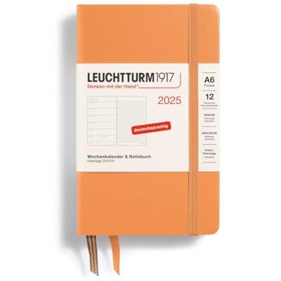 LEUCHTTURM1917 370500 Weekly Calendar & Notebook 2025, Pocket A6 Hardcover 12-Month Planner, 80 g, Lined Apricot LEUCHTTURM1917 370500 Weekly Calendar & Notebook 2025, Pocket A6 Hardcover 12-Month Planner, 80 g, Lined Apricot