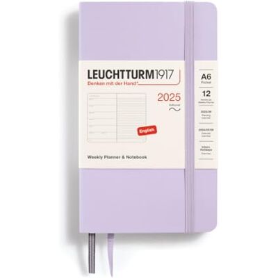 LEUCHTTURM1917 370761 Weekly Calendar & Notebook 2025, Pocket A6 Softcover 12-Month Planner, Lined Lilac, English LEUCHTTURM1917 370761 Weekly Calendar & Notebook 2025, Pocket A6 Softcover 12-Month Planner, Lined Lilac, English