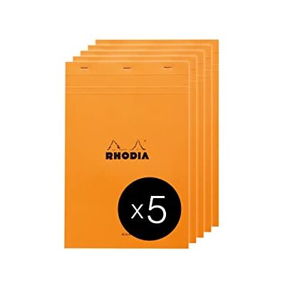 Rhodia 18000C Stapled Notepad N°18 Orange A4 80 Detachable Sheets Plain White Clairefontaine Paper 80 g/m² Coated Card Cover Pack of 5 pads Rhodia 18000C Stapled Notepad N°18 Orange A4 80 Detachable Sheets Plain White Clairefontaine Paper 80 g/m² Coated Card Cover Pack of 5 pads