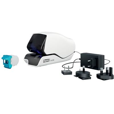 Rapid Contactless Electric Stapler 5025E – Staples up to 25 Sheets, Patented Cassette System, LED Guiding System, Flat Clinch Technology, Global Version with Replaceable Plugs, White, 25095210 Rapid Contactless Electric Stapler 5025E – Staples up to 25 Sheets, Patented Cassette System, LED Guiding System, Flat Clinch Technology, Global Version with Replaceable Plugs, White, 25095210
