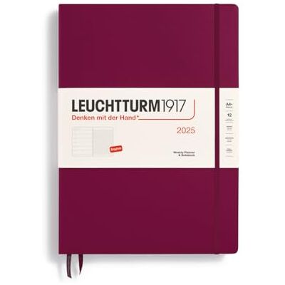 LEUCHTTURM1917 370731 Weekly Calendar & Notebook 2025, Master A4+ Hardcover 12-Month Planner, Lined Port Red, English LEUCHTTURM1917 370731 Weekly Calendar & Notebook 2025, Master A4+ Hardcover 12-Month Planner, Lined Port Red, English