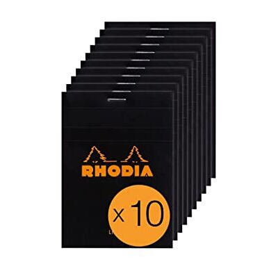 Rhodia 126009C Stapled Notepad N°12 Black 8.5x12 cm Ruled 80 Detachable Sheets 80G White Clairefontaine Paper Coated Card Cover Pack of 10 pads Rhodia 126009C Stapled Notepad N°12 Black 8.5x12 cm Ruled 80 Detachable Sheets 80G White Clairefontaine Paper Coated Card Cover Pack of 10 pads