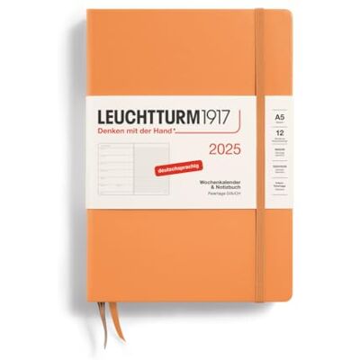 LEUCHTTURM1917 370488 Weekly Calendar & Notebook 2025, Medium A5 Hardcover 12-Month Planner, 80 g, Lined Apricot LEUCHTTURM1917 370488 Weekly Calendar & Notebook 2025, Medium A5 Hardcover 12-Month Planner, 80 g, Lined Apricot