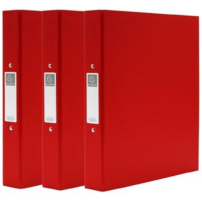 Exacompta A4 Ring Binder, 30mm Spine, 2 Ring, Document Folder, Assorted, Pack of 3 in Red, Stationery Folders for Filing Paperwork and Document Organisation 226/0008Z Exacompta A4 Ring Binder, 30mm Spine, 2 Ring, Document Folder, Assorted, Pack of 3 in Red, Stationery Folders for Filing Paperwork and Document Organisation 226/0008Z