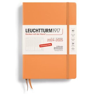 LEUCHTTURM1917 370635 Academic Weekly Planner 2025, Medium A5 Hardcover 18-Month Calendar, 80 g, Ruled Apricot LEUCHTTURM1917 370635 Academic Weekly Planner 2025, Medium A5 Hardcover 18-Month Calendar, 80 g, Ruled Apricot