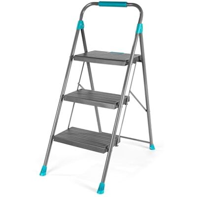 Beldray Easy-Fold 3 Step Ladder – Sturdy Folding Step Ladder with Wide Non-Slip Steps, Anti-Slip Plastic Feet, Cushioned Foam Handle, Push-to-Fold Locking System & Strong Steel Frame for Home Safety Beldray Easy-Fold 3 Step Ladder – Sturdy Folding Step Ladder with Wide Non-Slip Steps, Anti-Slip Plastic Feet, Cushioned Foam Handle, Push-to-Fold Locking System & Strong Steel Frame for Home Safety