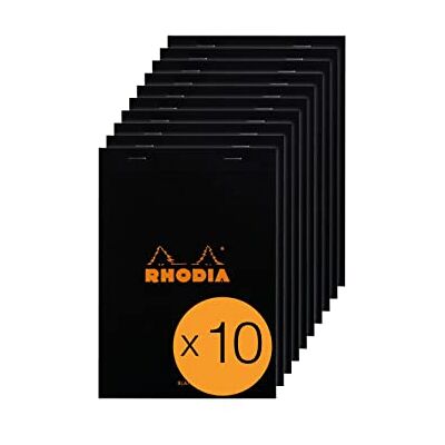 Rhodia 160009C Stapled Notepad N°16 Black A5 80 Detachable Sheets Plain White Clairefontaine Paper 80 g/m² Coated Card Cover Pack of 10 pads Rhodia 160009C Stapled Notepad N°16 Black A5 80 Detachable Sheets Plain White Clairefontaine Paper 80 g/m² Coated Card Cover Pack of 10 pads