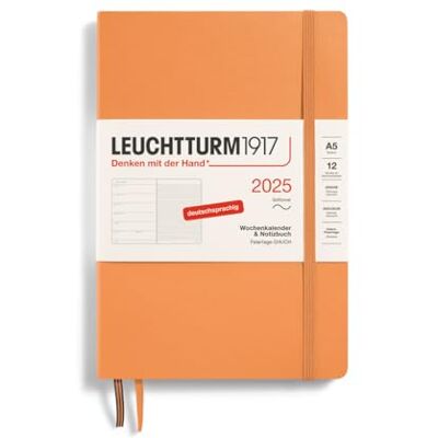LEUCHTTURM1917 370510 Weekly Calendar & Notebook 2025, Medium A5 Softcover 12-Month Planner, 80 g, Lined Apricot LEUCHTTURM1917 370510 Weekly Calendar & Notebook 2025, Medium A5 Softcover 12-Month Planner, 80 g, Lined Apricot