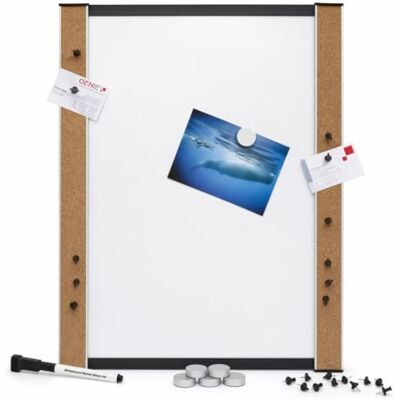 Genie White Board with Cork Border Magnetic Board can be Written On/with Magnets/Pins/Wall Mount 45 x 60 cm Genie White Board with Cork Border Magnetic Board can be Written On/with Magnets/Pins/Wall Mount 45 x 60 cm
