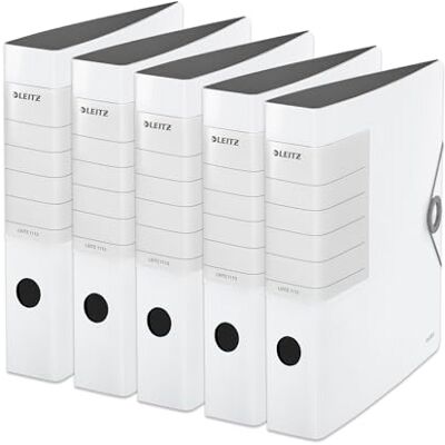 Leitz Quality Folder 180° Solid, Pack of 5, A4, Slim, White, 6.2 cm Spine Width, Elastic Closure, Robust Polyfoam, Extra Wide, Interchangeable Spine Label, 11130001 Leitz Quality Folder 180° Solid, Pack of 5, A4, Slim, White, 6.2 cm Spine Width, Elastic Closure, Robust Polyfoam, Extra Wide, Interchangeable Spine Label, 11130001