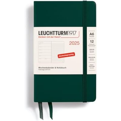LEUCHTTURM1917 370502 Weekly Calendar & Notebook 2025, Pocket A6 Hardcover 12-Month Planner, 80 g, Lined Forest Green LEUCHTTURM1917 370502 Weekly Calendar & Notebook 2025, Pocket A6 Hardcover 12-Month Planner, 80 g, Lined Forest Green