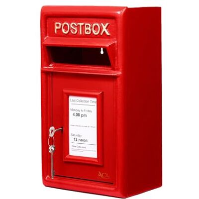 Assorted Collections Wall Mounted Post Box Classic Large Letter Box Lockable With 2 Keys, Heavy Duty Cast Iron Weatherproof Mailbox Easy To Install Keep 24x17x 44 cm, 11.8 kg (Red) Assorted Collections Wall Mounted Post Box Classic Large Letter Box Lockable With 2 Keys, Heavy Duty Cast Iron Weatherproof Mailbox Easy To Install Keep 24x17x 44 cm, 11.8 kg (Red)
