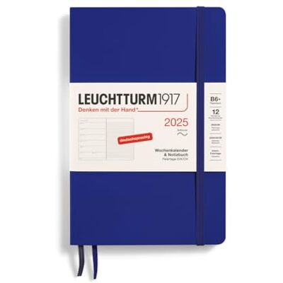 LEUCHTTURM1917 370526 Weekly Calendar & Notebook 2025, Paperback B6+ Softcover 12-Month Planner, 80 g, Lined Ink LEUCHTTURM1917 370526 Weekly Calendar & Notebook 2025, Paperback B6+ Softcover 12-Month Planner, 80 g, Lined Ink