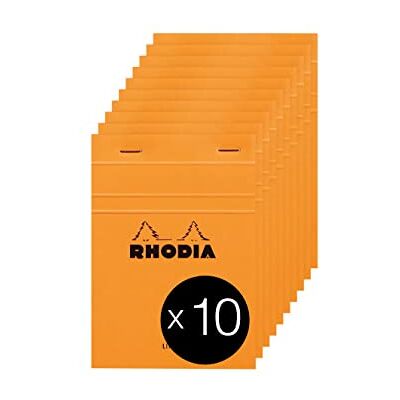 Rhodia 13600C Stapled Notepad N°13 Orange A6 Lined 80 Detachable Sheets White Clairefontaine Paper 80 g/m² Coated Card Cover Pack of 10 pads Rhodia 13600C Stapled Notepad N°13 Orange A6 Lined 80 Detachable Sheets White Clairefontaine Paper 80 g/m² Coated Card Cover Pack of 10 pads