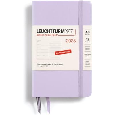 LEUCHTTURM1917 370498 Weekly Calendar & Notebook 2025, Pocket A6 Hardcover 12-Month Planner, 80 g, Lined Lilac LEUCHTTURM1917 370498 Weekly Calendar & Notebook 2025, Pocket A6 Hardcover 12-Month Planner, 80 g, Lined Lilac