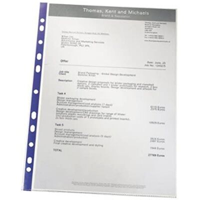 Leitz Quality Punched Pocket with Purple Strip, Pack of 25, Holds up to 20 A4 Sheets, Transparent, 75 Micron PP Material, 47185 Leitz Quality Punched Pocket with Purple Strip, Pack of 25, Holds up to 20 A4 Sheets, Transparent, 75 Micron PP Material, 47185