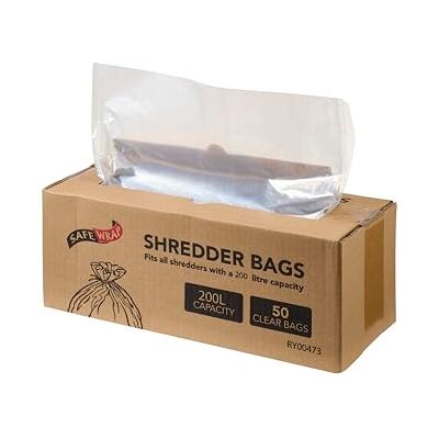 Safewrap Safe Wrap Shredder Bags, 200L Capacity Pack of 50 Durable, High-Density Polythene Handy Dispenser Box Safewrap Safe Wrap Shredder Bags, 200L Capacity Pack of 50 Durable, High-Density Polythene Handy Dispenser Box