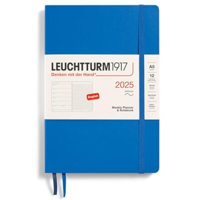 LEUCHTTURM1917 370757 Weekly Calendar & Notebook 2025, Medium A5 Softcover 12-Month Planner, Lined Sky, English LEUCHTTURM1917 370757 Weekly Calendar & Notebook 2025, Medium A5 Softcover 12-Month Planner, Lined Sky, English