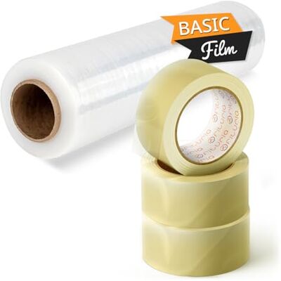 OFITURIA Adhesive Tape and Transparent Film for Packaging Boxes and Furniture, Packaging Kit, Stretch Film up to 200 m, Ideal Protection for Shipping and Moving (Shield Kit) OFITURIA Adhesive Tape and Transparent Film for Packaging Boxes and Furniture, Packaging Kit, Stretch Film up to 200 m, Ideal Protection for Shipping and Moving (Shield Kit)