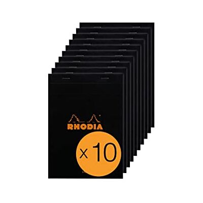 Rhodia 166009C Stapled Notepad N°16 Black A5 Lined 80 Detachable Sheets White Clairefontaine Paper 80 g/m² Coated Card Cover Pack of 10 pads Rhodia 166009C Stapled Notepad N°16 Black A5 Lined 80 Detachable Sheets White Clairefontaine Paper 80 g/m² Coated Card Cover Pack of 10 pads