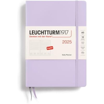LEUCHTTURM1917 370701 Daily Calendar 2025, Medium A5 Hardcover 12 Month Planner and Notebook Lined Lilac, English LEUCHTTURM1917 370701 Daily Calendar 2025, Medium A5 Hardcover 12 Month Planner and Notebook Lined Lilac, English