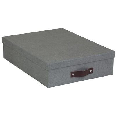 Bigso Box of Sweden Document Box for A4 paper, Brochures and Notes Box with Lid and Leather Handle Fibreboard and Paper Box Storage with Lid Grey Bigso Box of Sweden Document Box for A4 paper, Brochures and Notes Box with Lid and Leather Handle Fibreboard and Paper Box Storage with Lid Grey