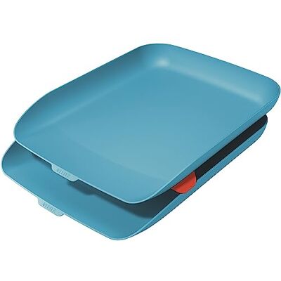 Leitz A4 Letter Tray, Set Of Two, Cosy Range, Calm Blue, 53581061 Leitz A4 Letter Tray, Set Of Two, Cosy Range, Calm Blue, 53581061