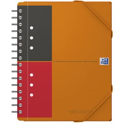 Oxford 100103453 Meetingbook International A5 + lined 10-hole punched 160 sheets 2 in 1: College block and elastic band orange clever organization for managers and executives Oxford 100103453 Meetingbook International A5 + lined 10-hole punched 160 sheets 2 in 1: College block and elastic band orange clever organization for managers and executives