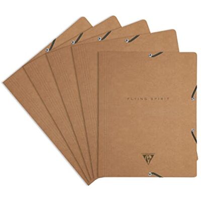 Clairefontaine 103514C A pack of 5 folders with elastic 3 flaps Flying Spirit 24x32cm, brown kraft cover, ass pattern Clairefontaine 103514C A pack of 5 folders with elastic 3 flaps Flying Spirit 24x32cm, brown kraft cover, ass pattern