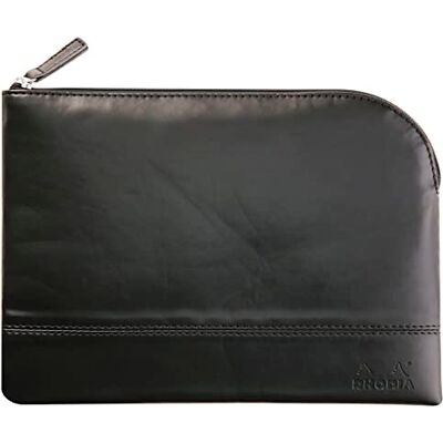 Rhodia 116623C Faux Leather Zipped Pouch Black Size M (16 x 22 cm) Genuine Stitching Orange Fabric Interior Storage for Documents, Small Supplies Rhodia 116623C Faux Leather Zipped Pouch Black Size M (16 x 22 cm) Genuine Stitching Orange Fabric Interior Storage for Documents, Small Supplies