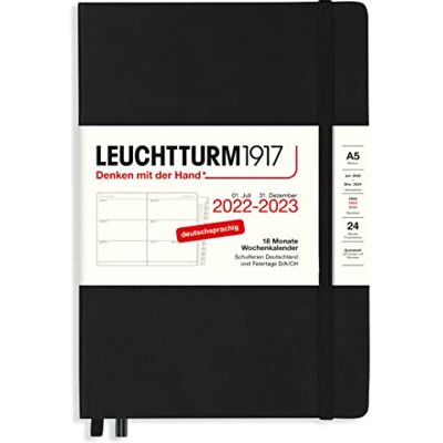 LEUCHTTURM1917 365819 Weekly Planner Medium (A5) 2023, 18 Months, Black, German LEUCHTTURM1917 365819 Weekly Planner Medium (A5) 2023, 18 Months, Black, German